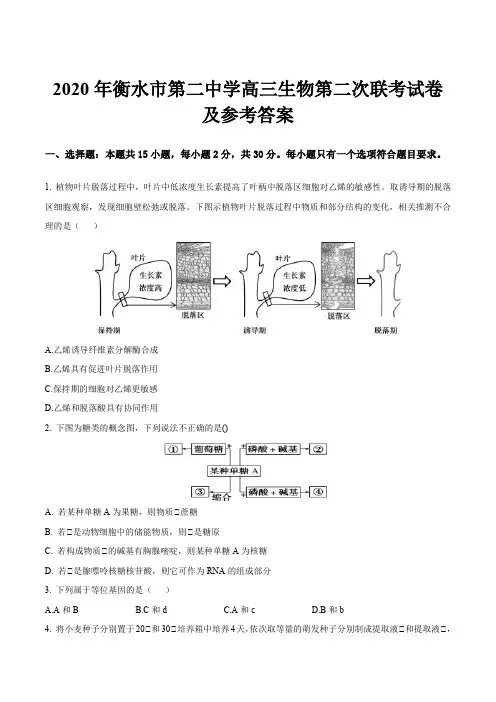 2020年衡水市第二中学高三生物第二次联考试卷及参考答案