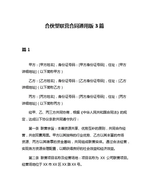 合伙型联营合同通用版3篇
