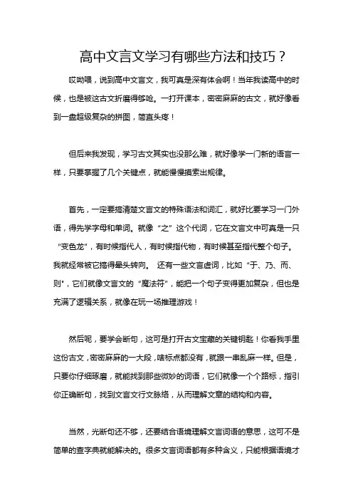 高中文言文学习有哪些方法和技巧？
