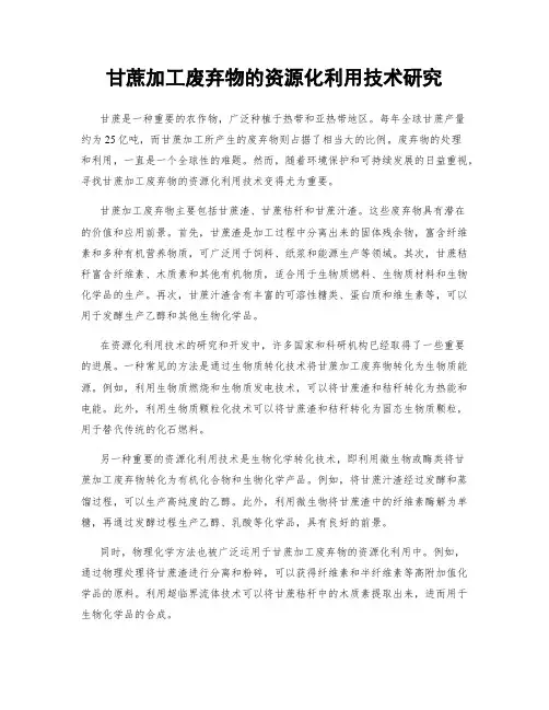 甘蔗加工废弃物的资源化利用技术研究