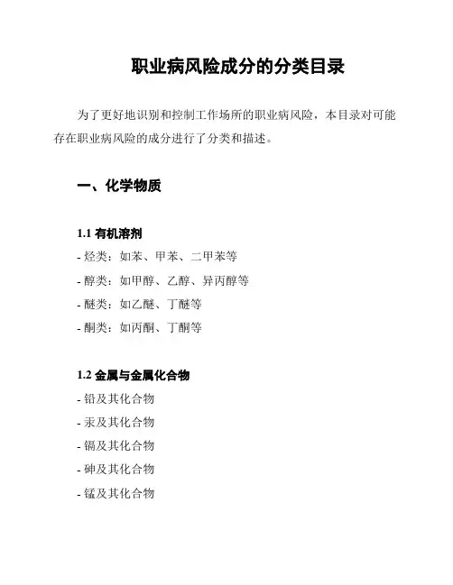 职业病风险成分的分类目录