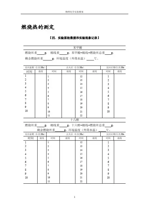 物化实验课件-实验报告模板-燃烧热-二组分相图