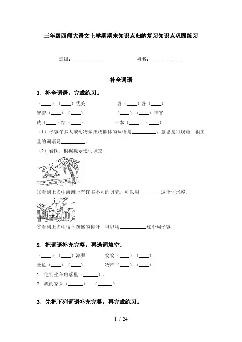 三年级西师大语文上学期期末知识点归纳复习知识点巩固练习