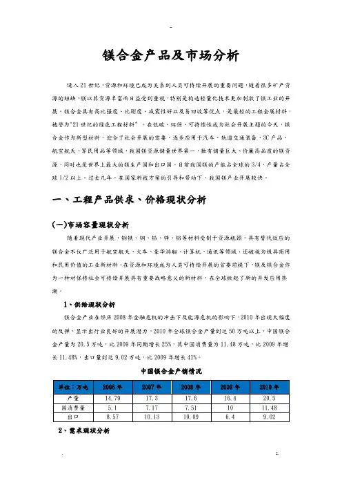 镁合金产品及市场分析
