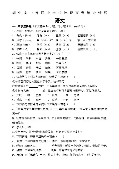 技能高考语文综合试题含答案