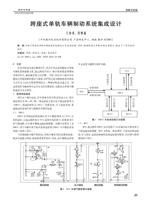 跨座式单轨车辆制动系统集成设计