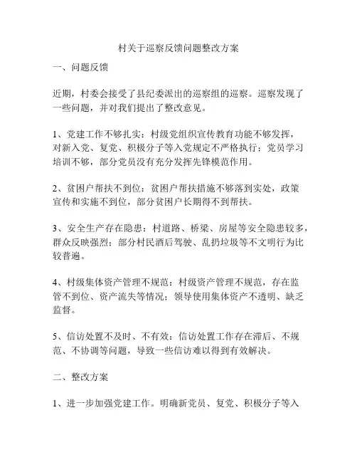 村关于巡察反馈问题整改方案