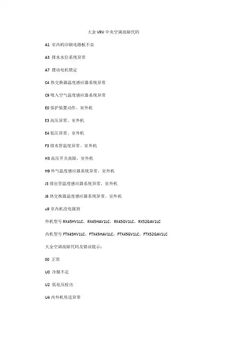 大金VRV中央空调故障代码