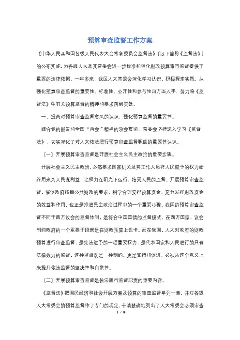 预算审查监督工作计划