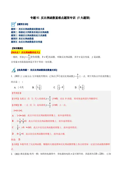 专题01 反比例函数重难点题型专训(5大题型)(解析版)
