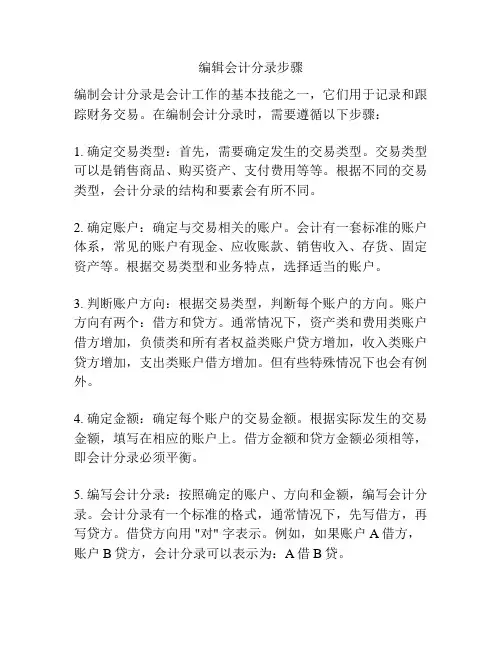 编辑会计分录步骤