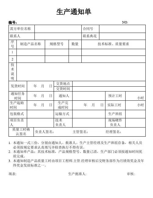 生产通知单格式(完整版)