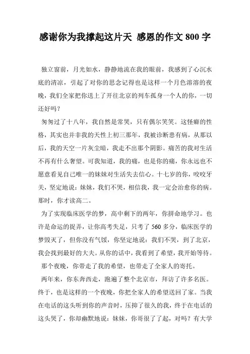 感谢你为我撑起这片天 感恩的作文800字