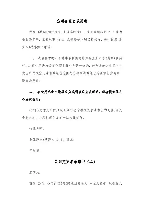 公司变更名承诺书（六篇）