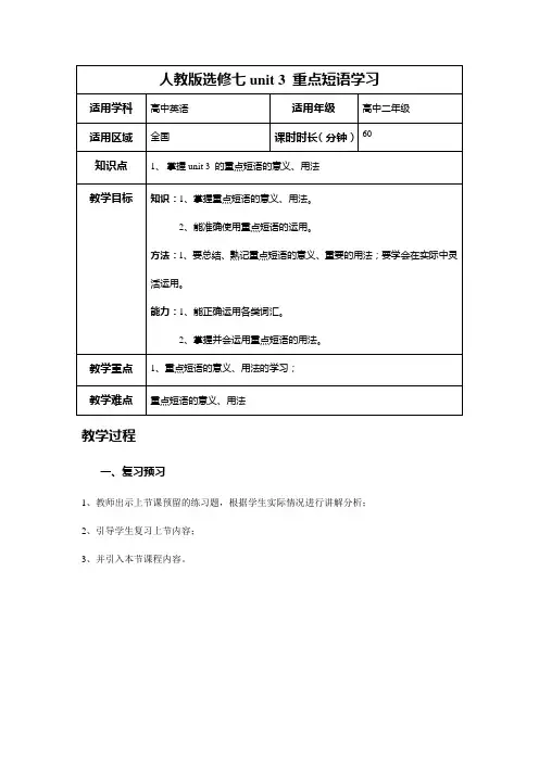 【人教版选修七】unit 3重点短语