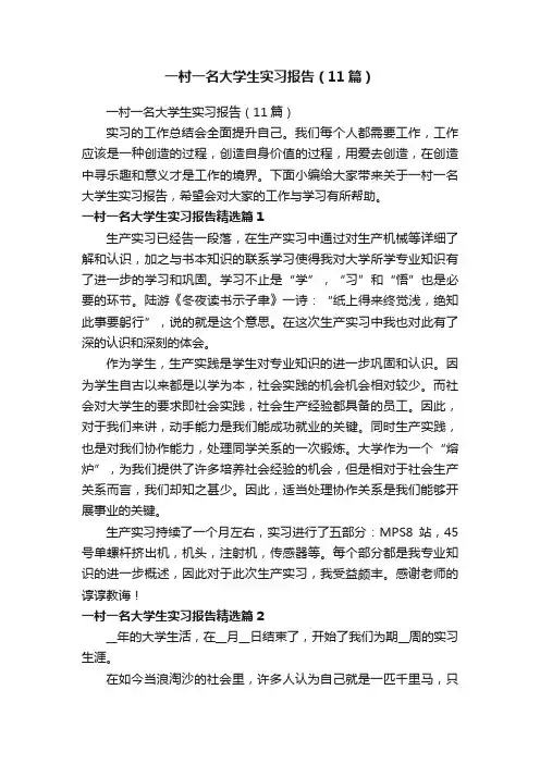 一村一名大学生实习报告（11篇）