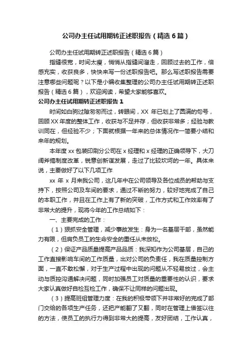 公司办主任试用期转正述职报告（精选6篇）
