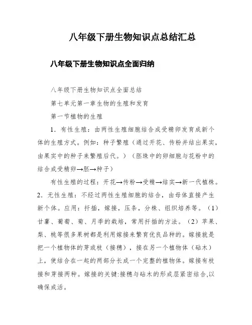 八年级下册生物知识点总结汇总