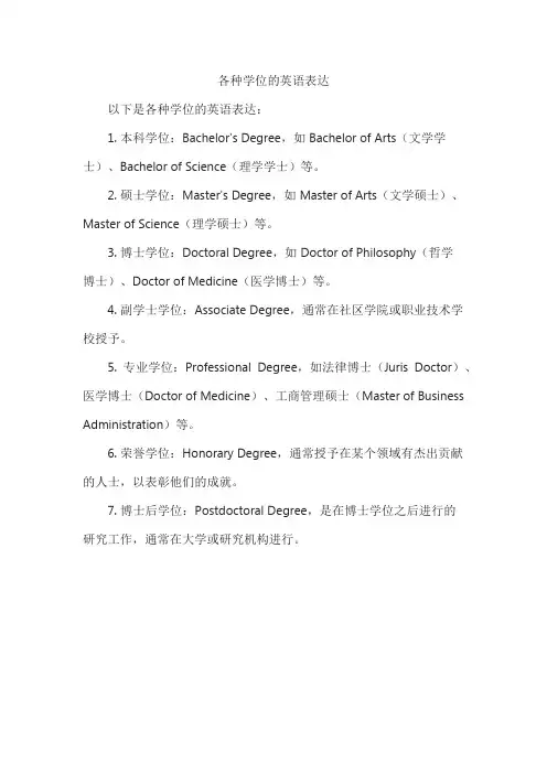 各种学位的英语表达