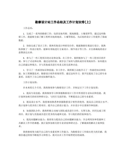 勘察设计站工作总结及工作计划安排[上]