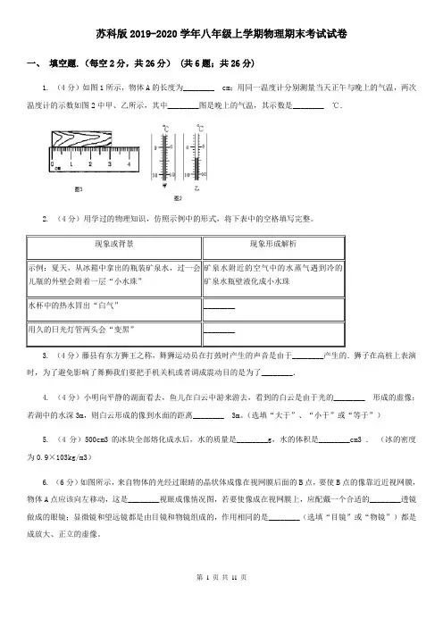 苏科版2019-2020学年八年级上学期物理期末考试试卷 