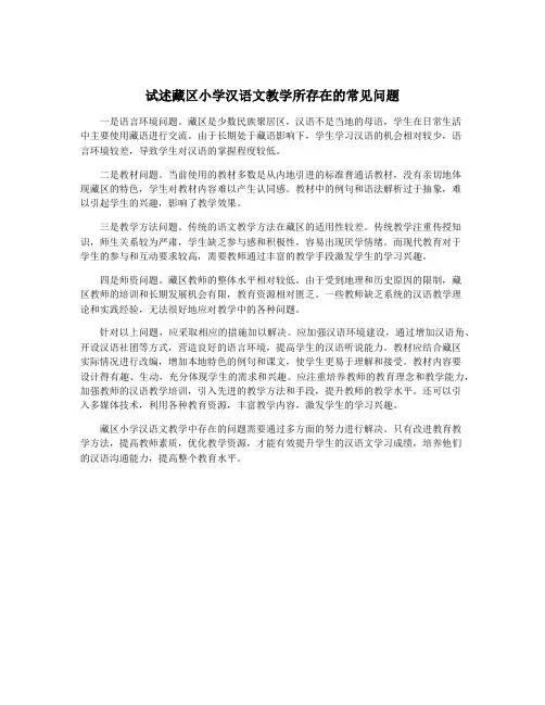 试述藏区小学汉语文教学所存在的常见问题