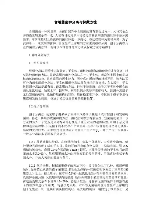 食用菌菌种分离与保藏方法