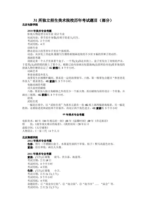 31所独立招生美术院校历年考试题目(部分)