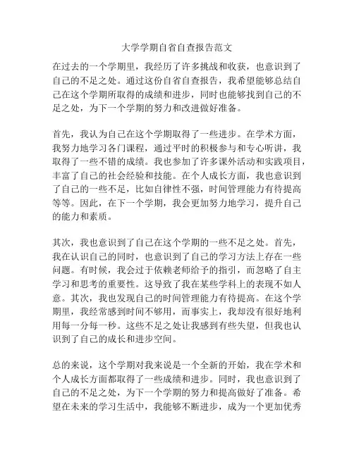 大学学期自省自查报告范文