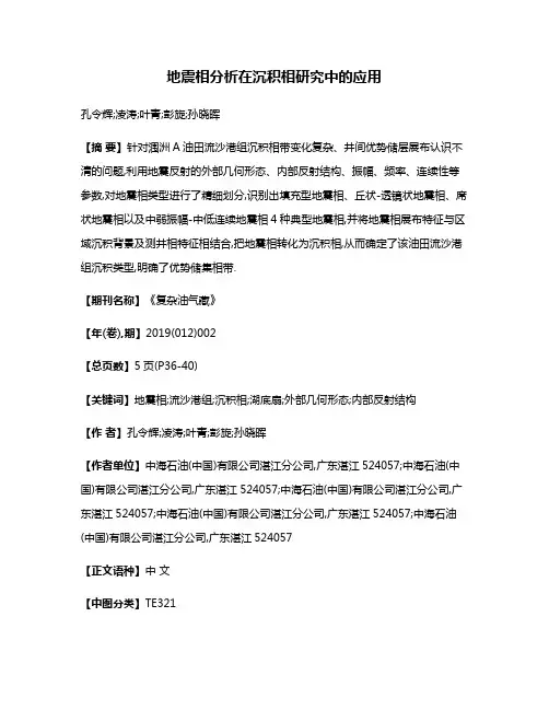 地震相分析在沉积相研究中的应用