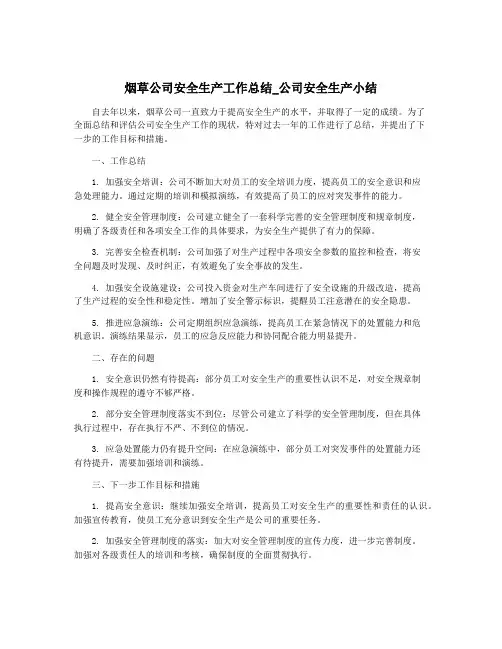 烟草公司安全生产工作总结_公司安全生产小结