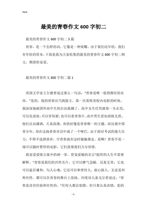 最美的青春作文600字初二