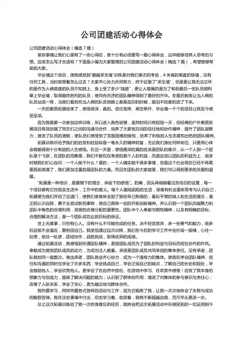 公司团建活动心得体会（精选7篇）