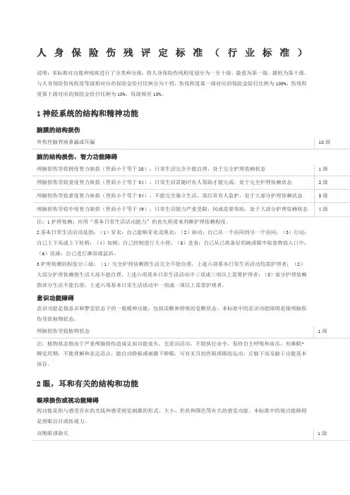 人身保险伤残评定标准行业标准