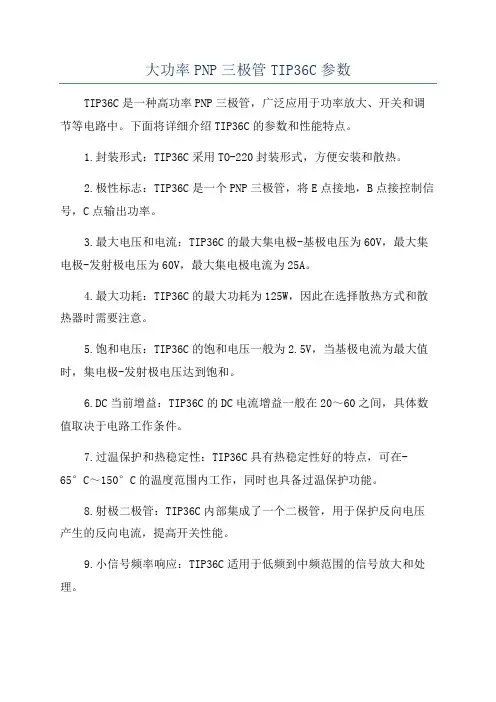 大功率PNP三极管TIP36C参数