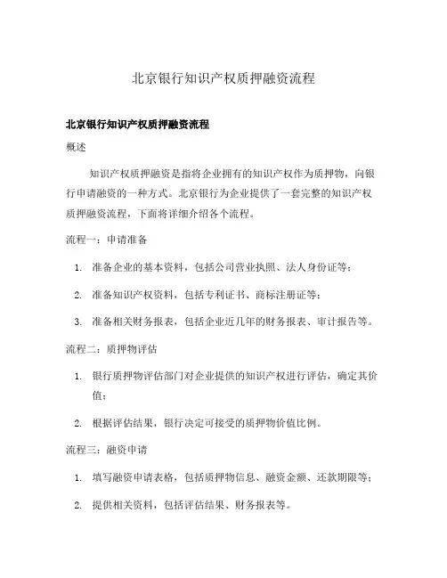 北京银行知识产权质押融资流程