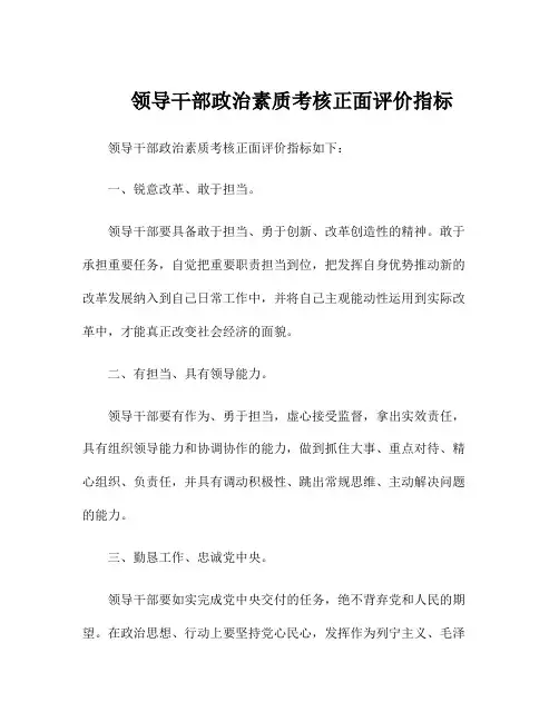 领导干部政治素质考核正面评价指标