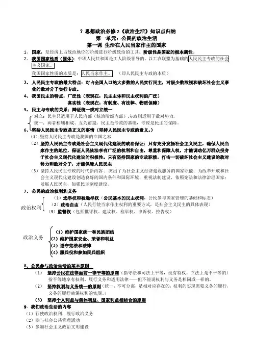 思想政治必修2《政治生活》知识点归纳