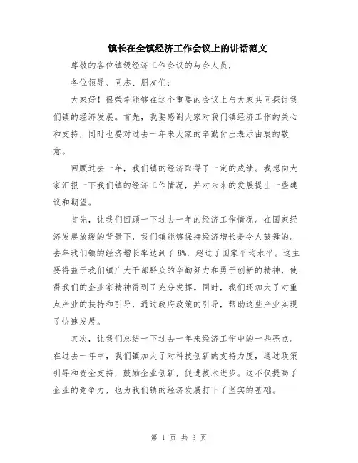 镇长在全镇经济工作会议上的讲话范文