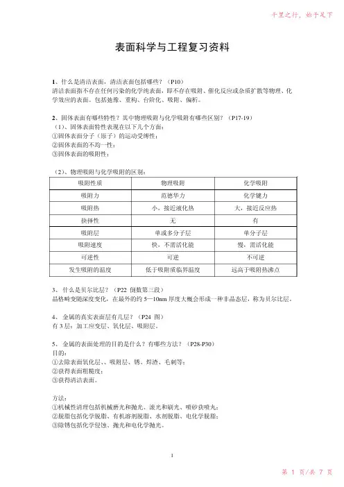 表面科学与工程复习资料2023年修改整理