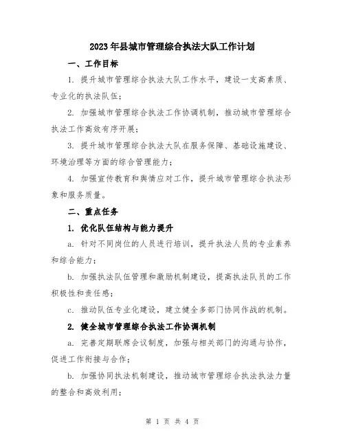 2023年县城市管理综合执法大队工作计划