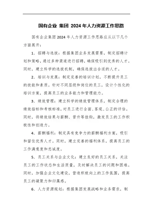 国有企业 集团 2024年人力资源工作思路