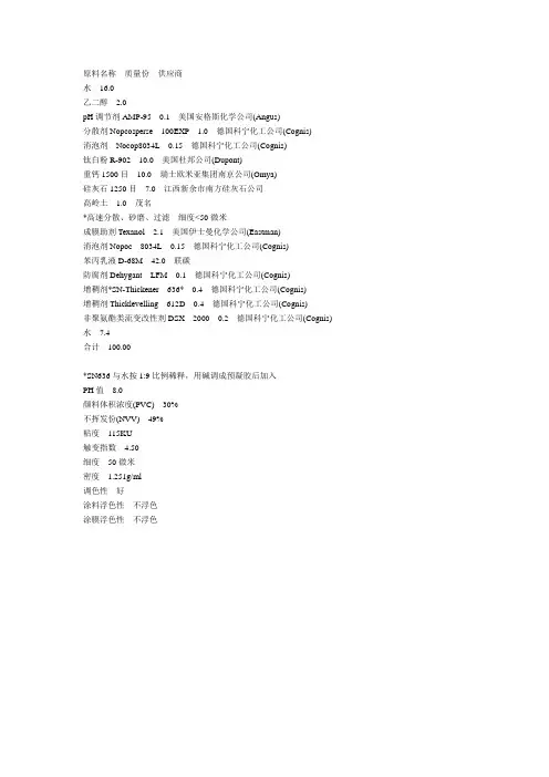乳胶漆配方