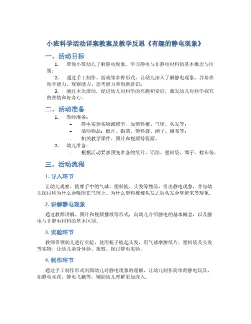 小班科学活动详案教案及教学反思《有趣的静电现象》