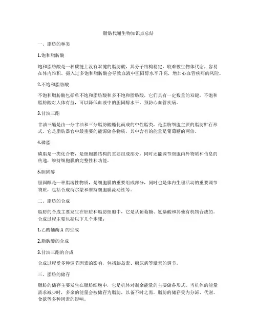 脂肪代谢生物知识点总结