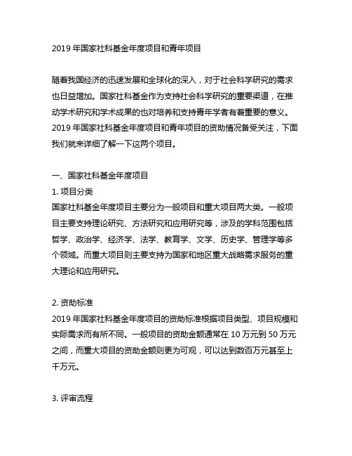 2019年国家社科基金年度项目和青年项目