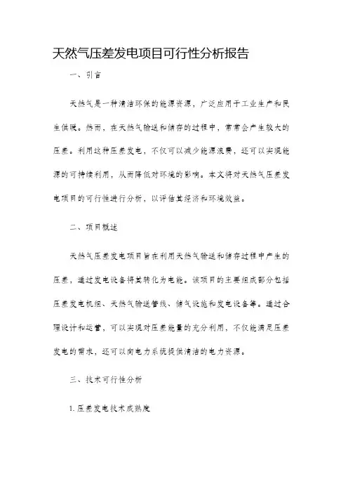 天然气压差发电项目可行性分析报告