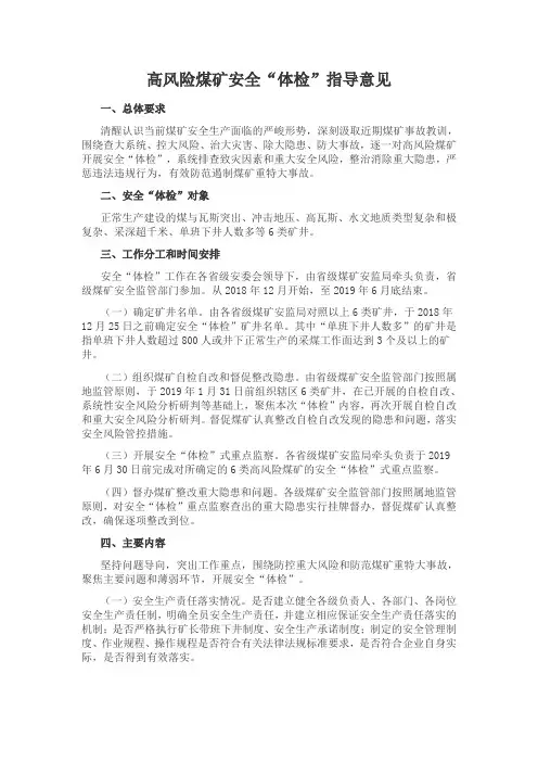 高风险煤矿安全“体检”指导意见
