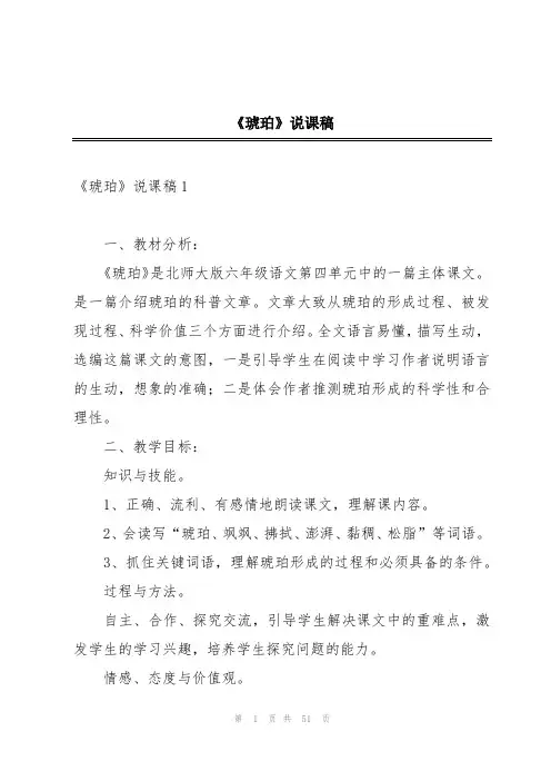 《琥珀》说课稿
