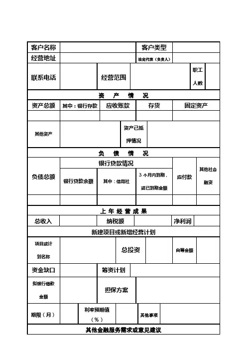 企业金融需求调查表